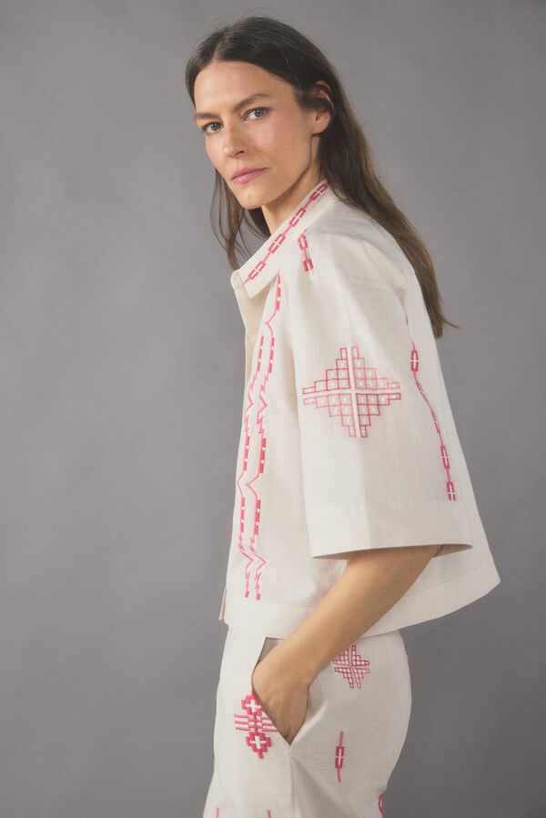 Cortefiel Camisa bordada Blanco