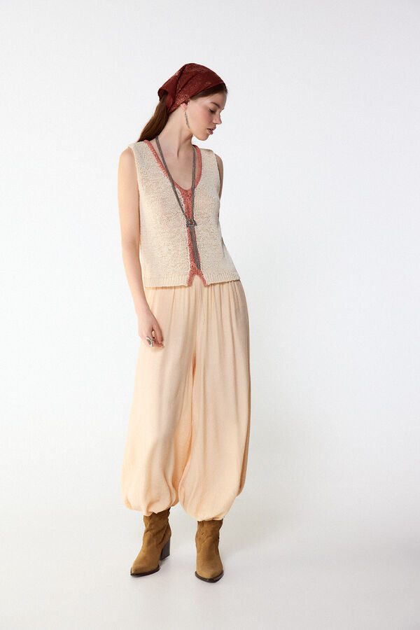 Slowlove Top de punto con contraste Coral
