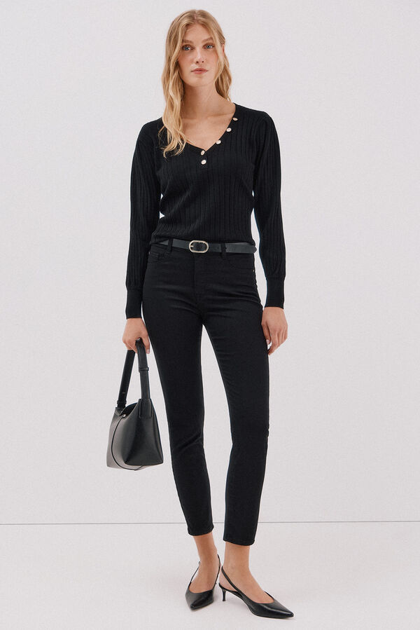 Cortefiel Jersey pico botones Negro