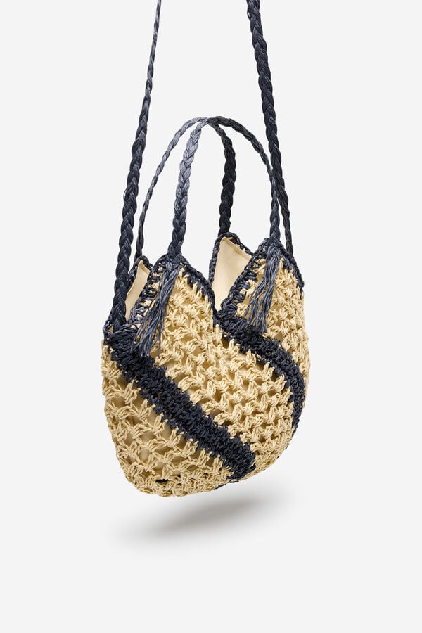 Cortefiel Bandolera de rafia trenzada Arena