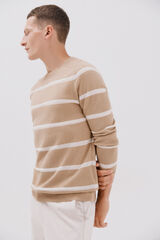 Cortefiel Suéter tejido fino rayas cuello redondo  Beige