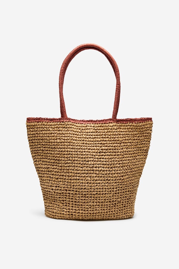 Cortefiel Bolsa de playa de rafia Marr&oacute;n