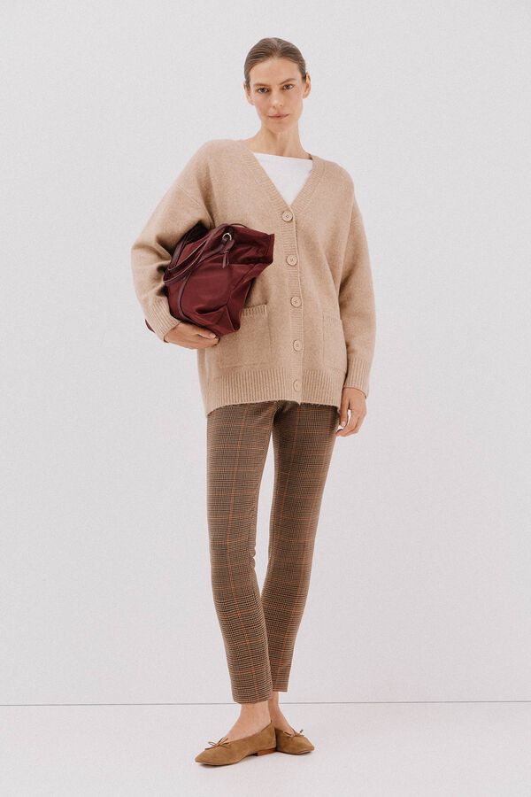 Cortefiel Cardigan largo bolsillos Beige