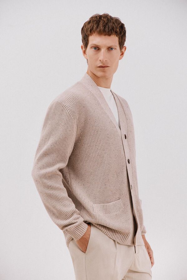 Cortefiel Cárdigan algodón punto perlado cierre botones Beige