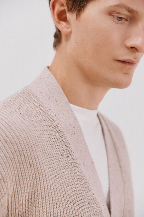 Cortefiel Cárdigan algodón punto perlado cierre botones Beige