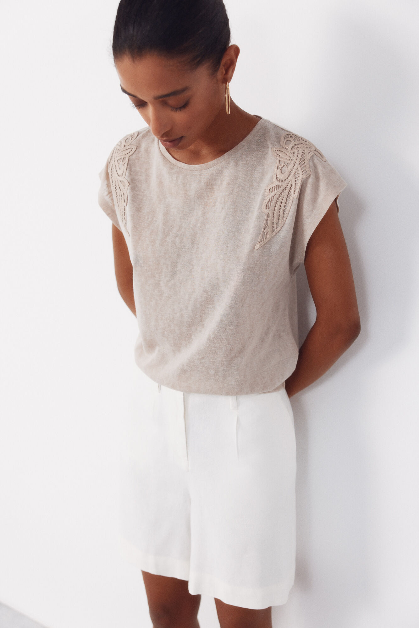 Cortefiel Playera efecto lino con parches