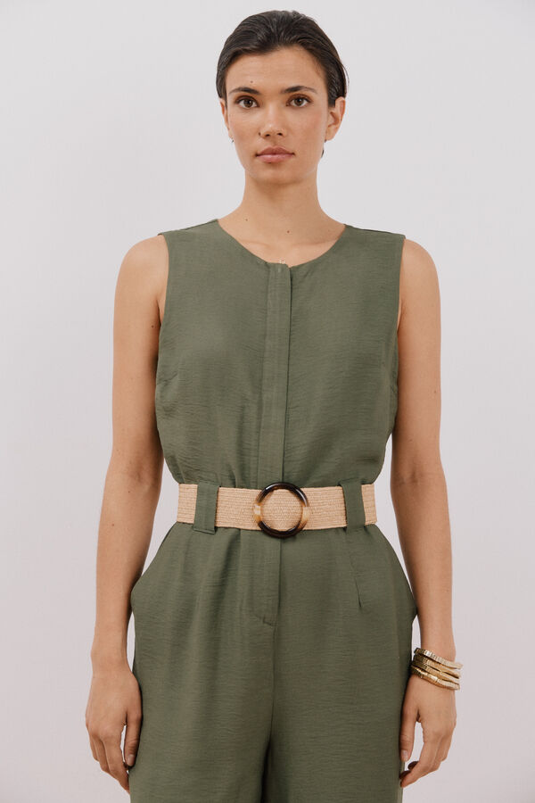 Cortefiel Jumpsuit con cinturón a contraste Kaki