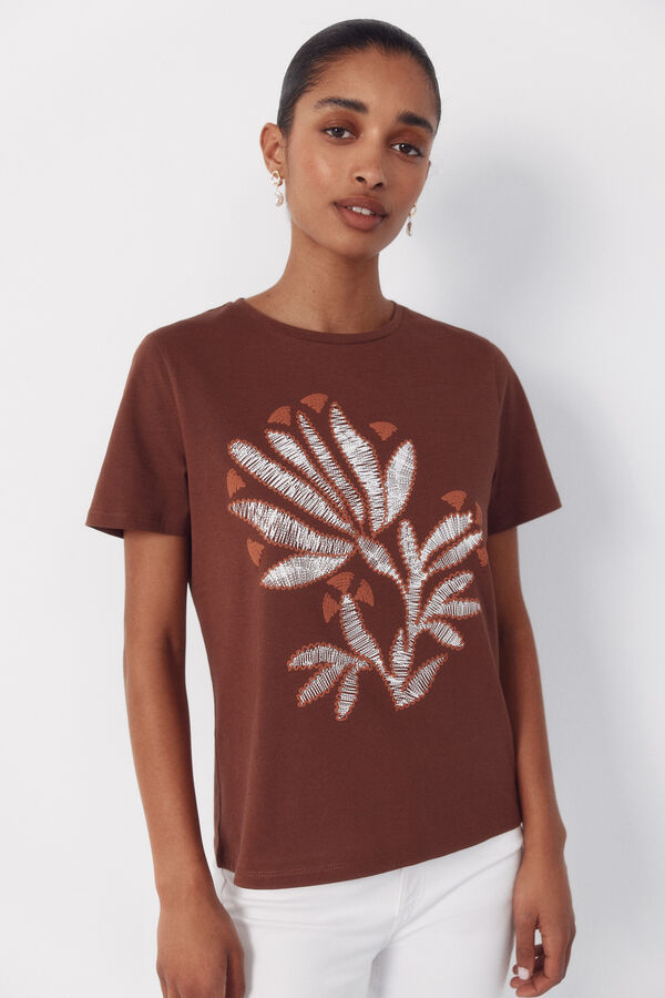 Cortefiel Playera estampada Marr&oacute;n