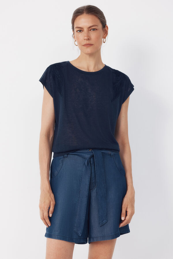 Cortefiel Bermudas fluidas de tencel Azul oscuro