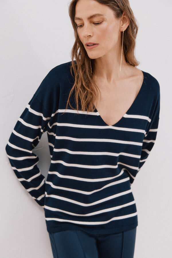 Cortefiel Suéter escote pico Estampado azul