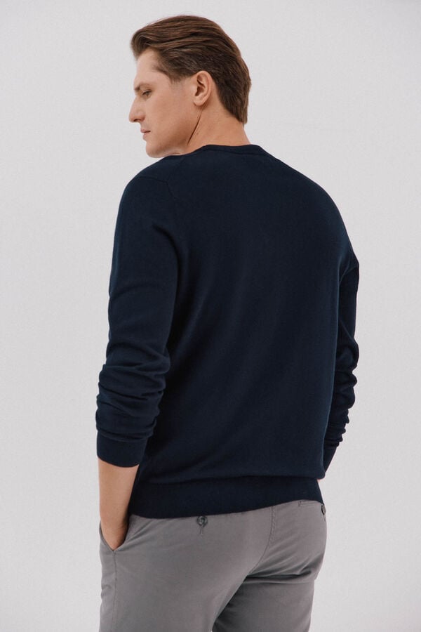 Cortefiel Jersey algodón cashmere cuello caja Azul marino