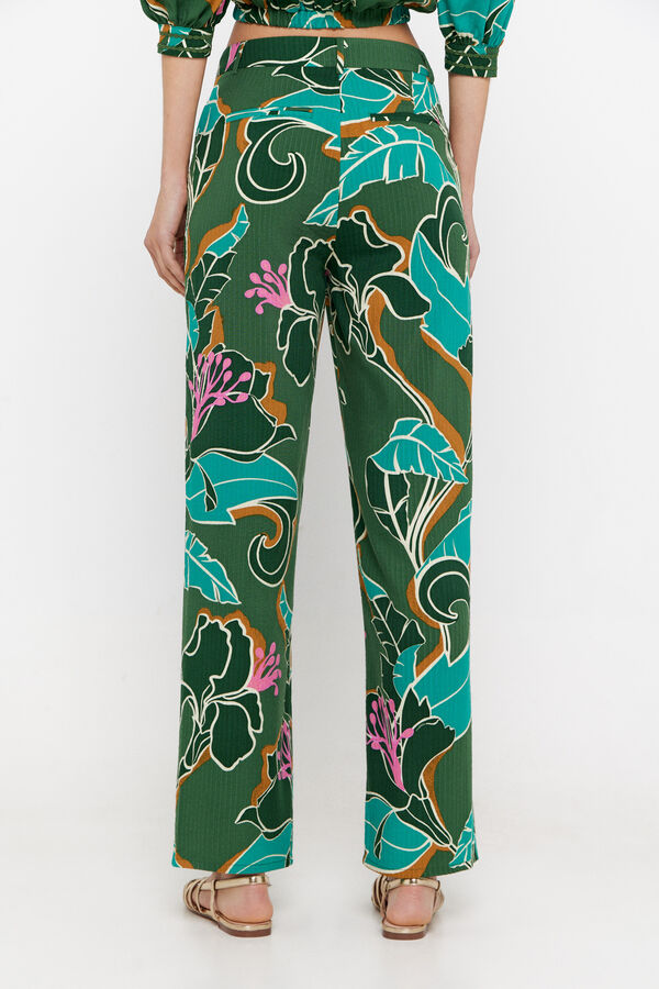 Cortefiel Pantalón estampado tropical Estampado verde