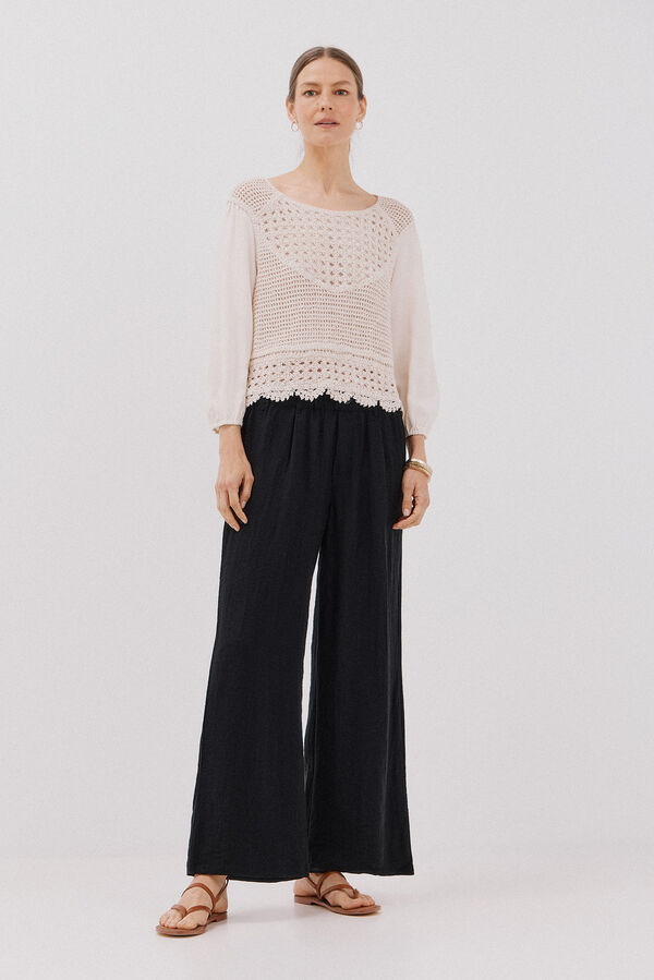 Cortefiel Pantalón fluido ancho Negro