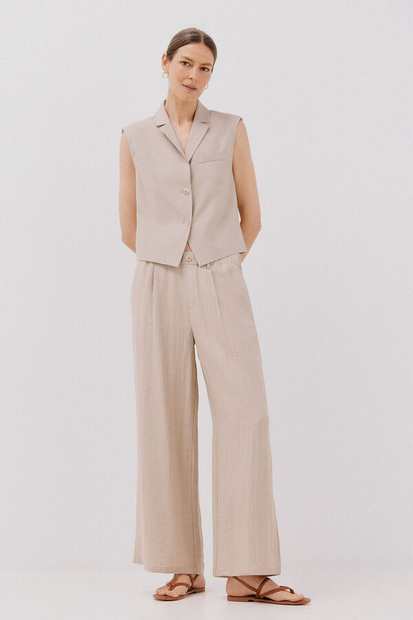 Cortefiel Pantalón fluido ancho Estampado marrón