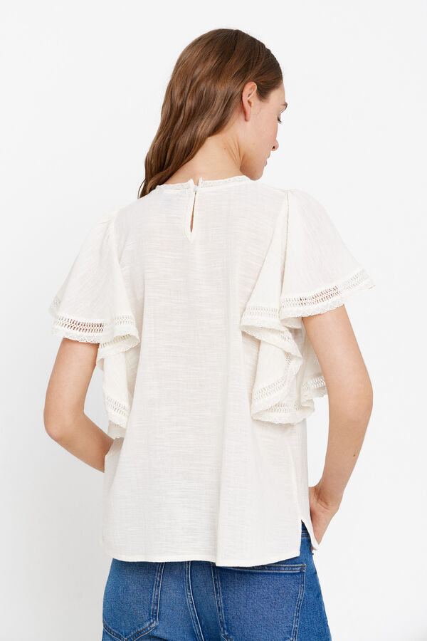 Cortefiel Blusa lisa volante Blanco