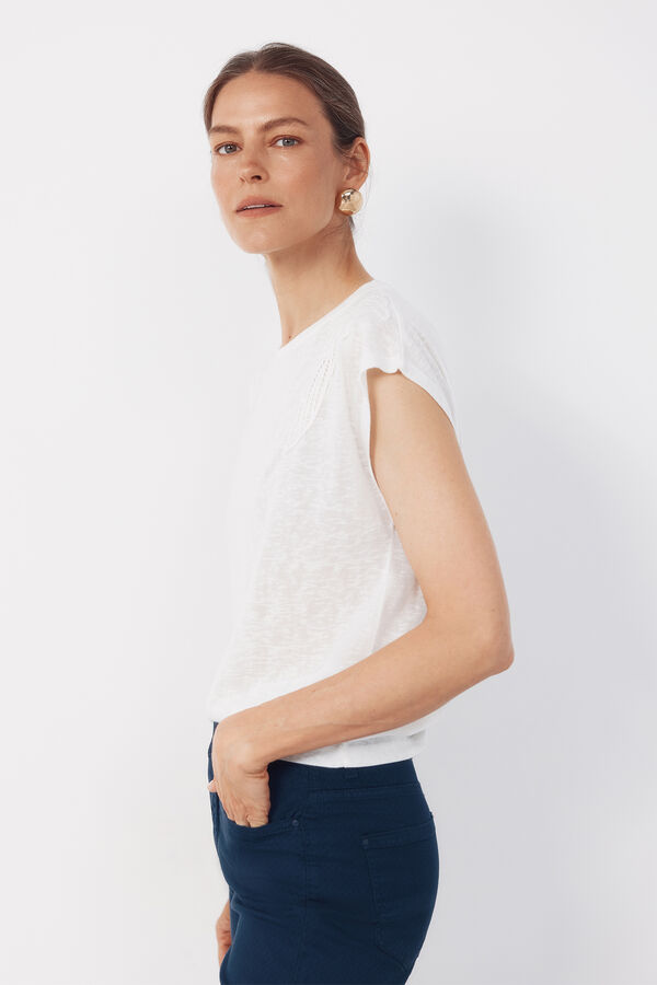 Cortefiel Playera efecto lino con parches Blanco