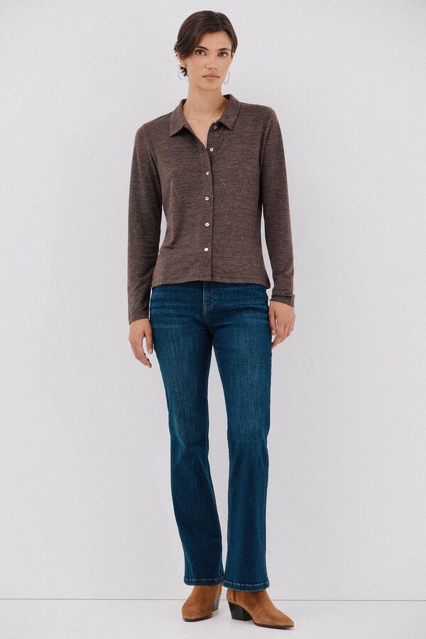 Cortefiel Camisa elástica botones Marrón oscuro