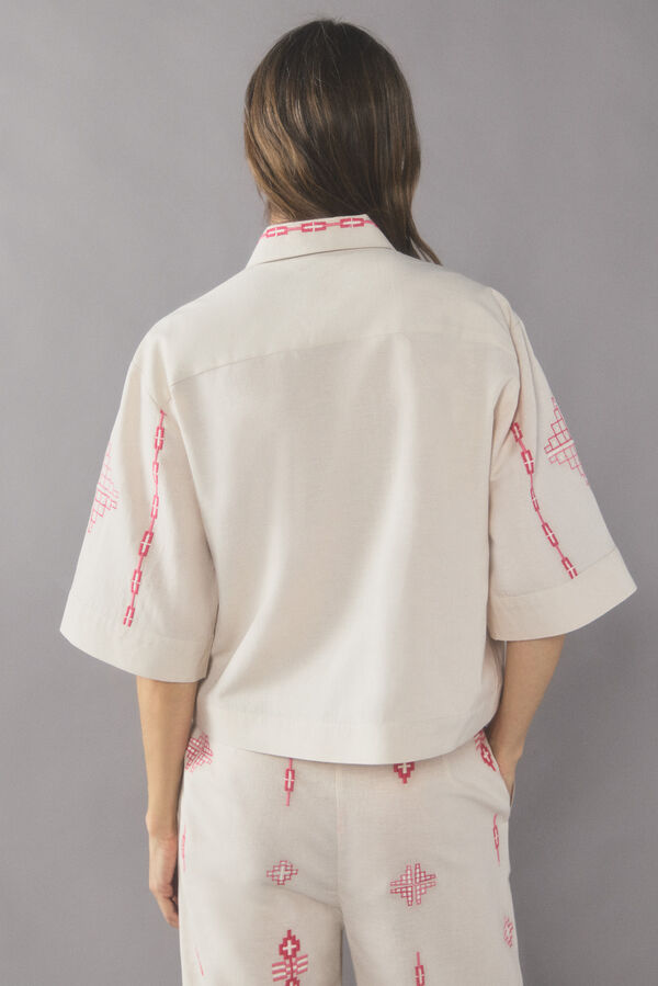 Cortefiel Camisa bordada Blanco