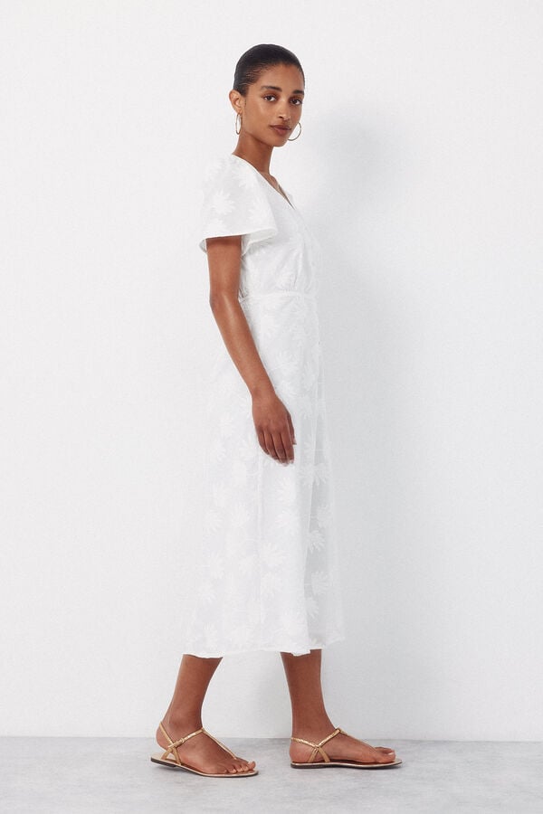 Cortefiel Vestido bordado Blanco