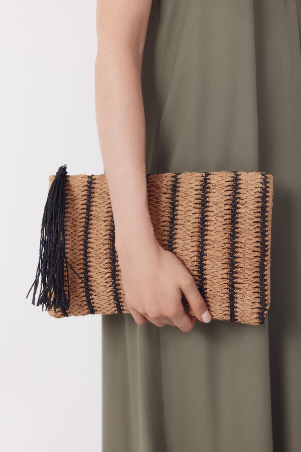 Cortefiel Cartera de mano tipo rafia Estampado marr&oacute;n