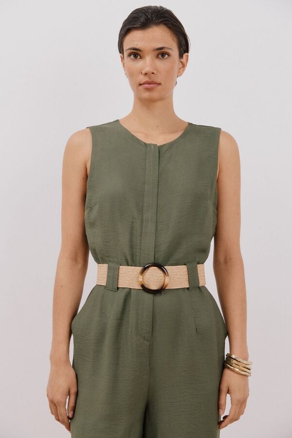 Cortefiel Jumpsuit con cinturón a contraste Kaki