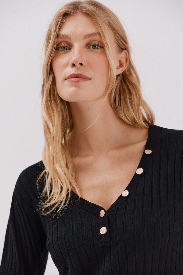 Cortefiel Jersey pico botones Negro