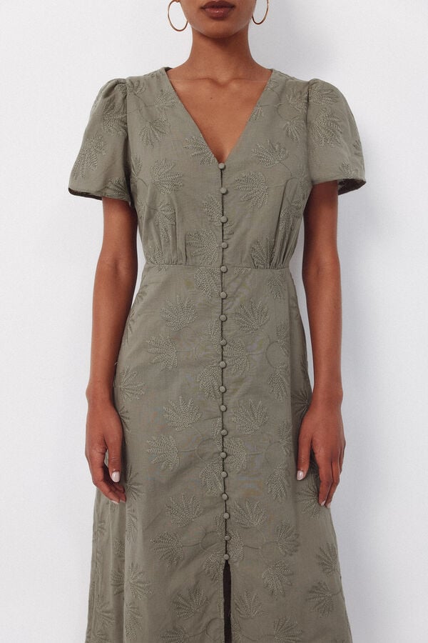 Cortefiel Vestido bordado Kaki