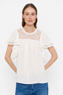 Cortefiel Blusa lisa volante Blanco