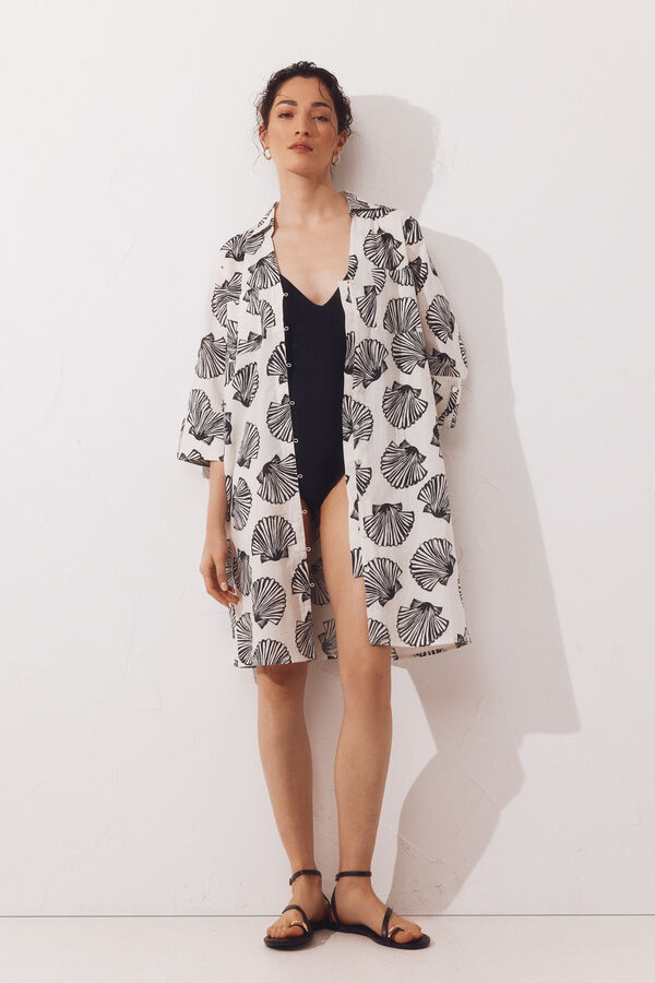 Cortefiel Caft&aacute;n camisero algod&oacute;n estampado Estampado blanco