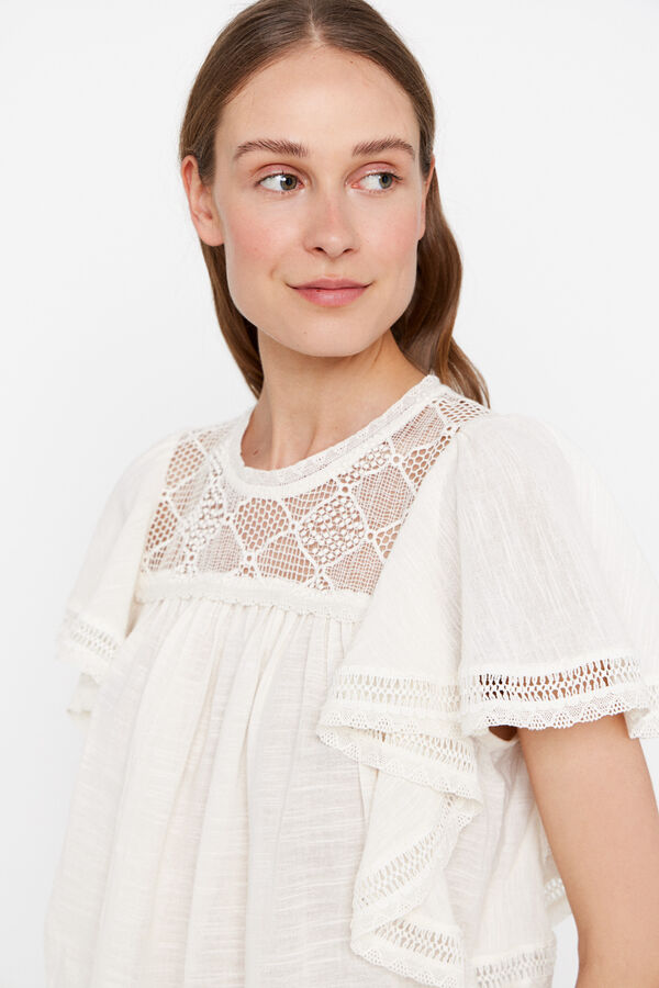 Cortefiel Blusa lisa volante Blanco