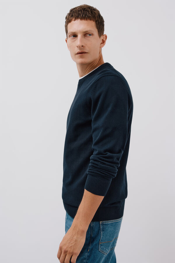 Cortefiel Suéter tejido fino algodón cuello redondo  Azul marino
