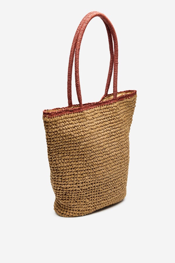 Cortefiel Bolsa de playa de rafia Marr&oacute;n