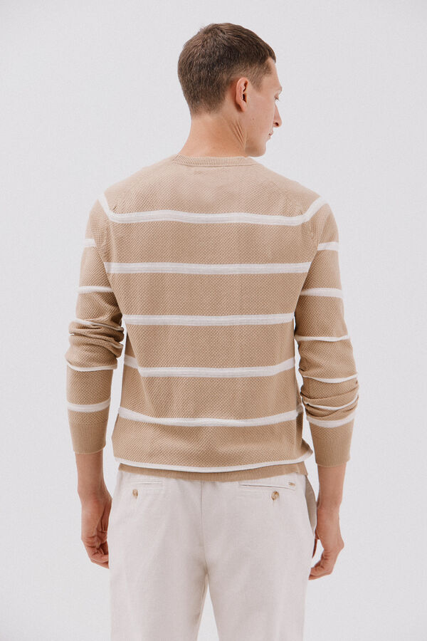Cortefiel Suéter tejido fino rayas cuello redondo  Beige