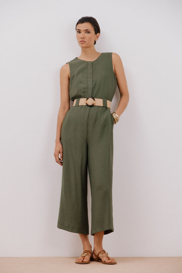 Cortefiel Jumpsuit con cinturón a contraste Kaki