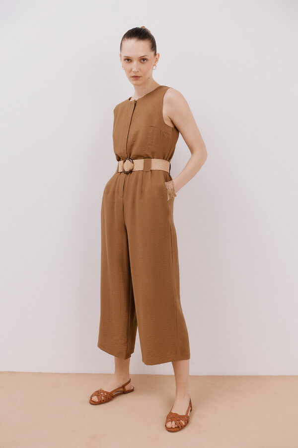 Cortefiel Jumpsuit con cinturón a contraste Marrón oscuro