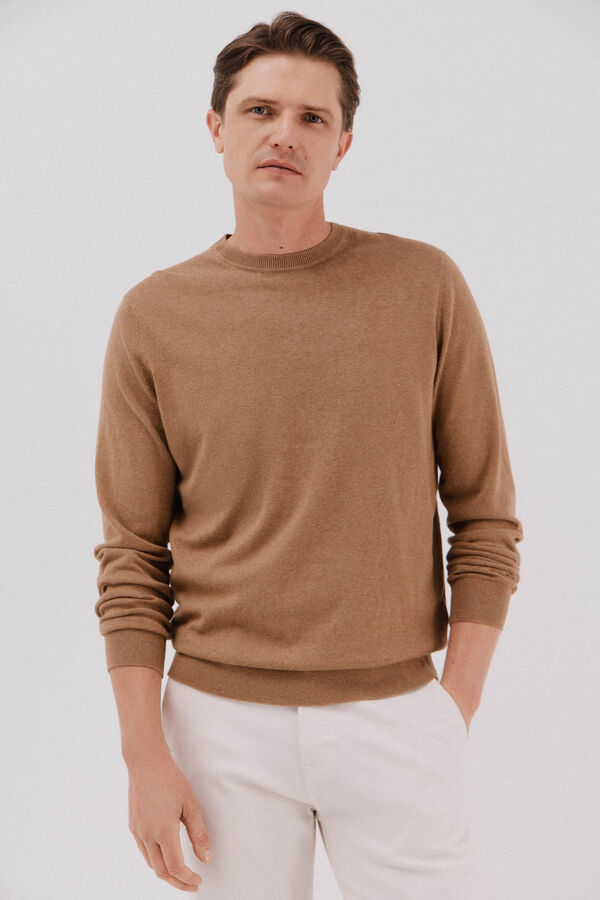 Cortefiel Jersey algodón cashmere cuello caja Beige