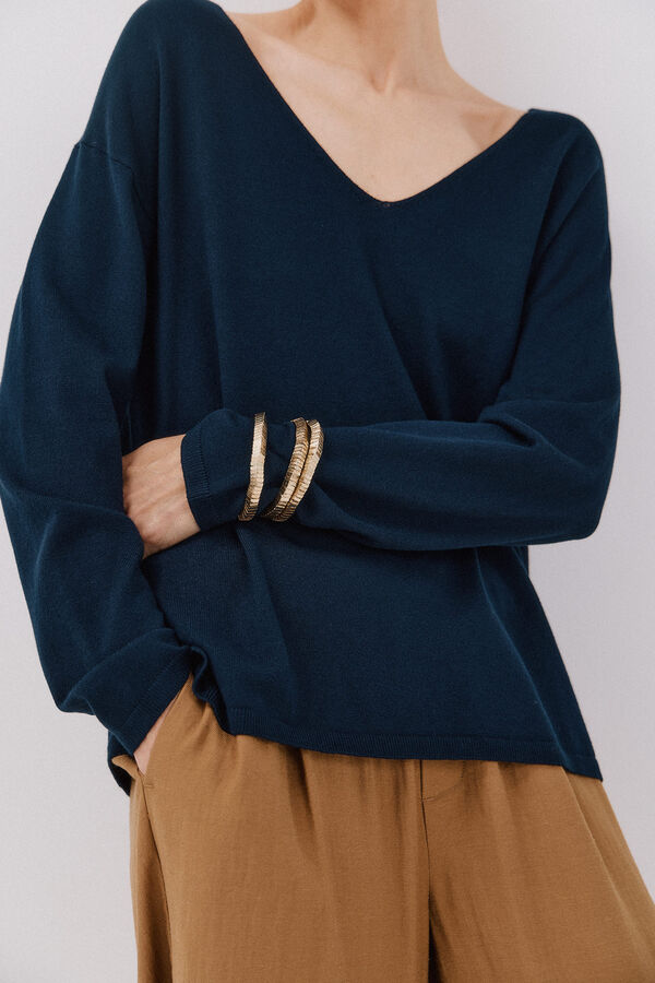 Cortefiel Suéter escote pico Azul marino