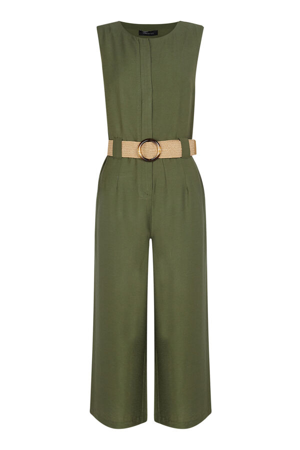 Cortefiel Jumpsuit con cinturón a contraste Kaki
