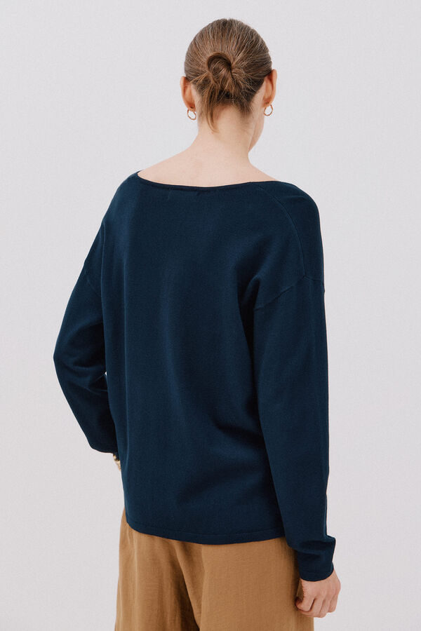 Cortefiel Suéter escote pico Azul marino