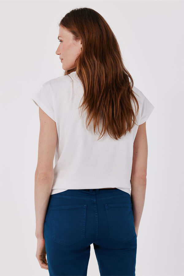 Cortefiel Playera b&aacute;sica con botones dorados Blanco