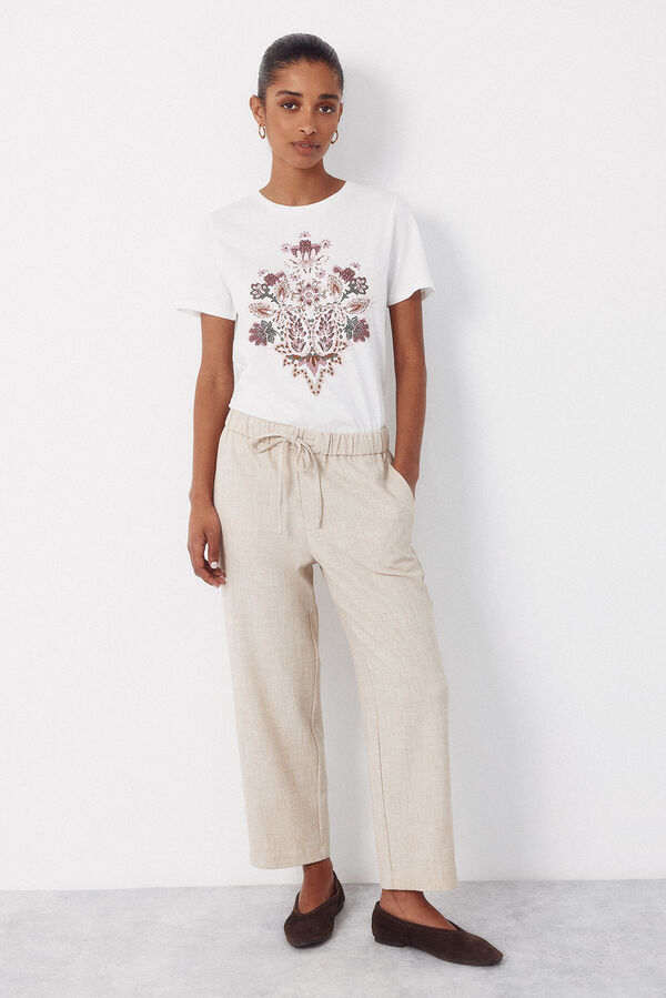 Cortefiel Camiseta estampada floral Blanco