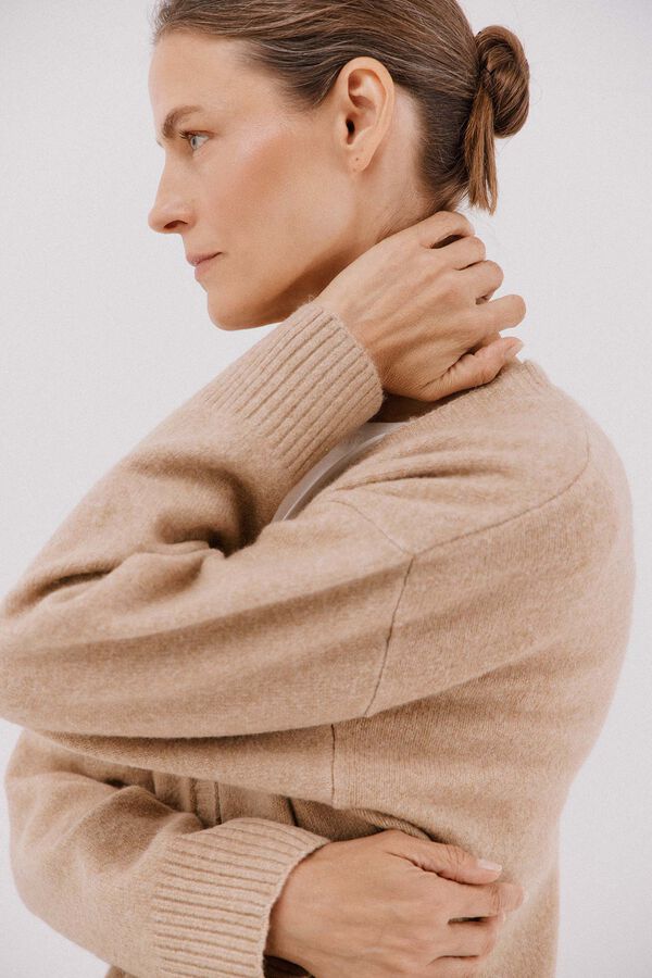 Cortefiel Cardigan largo bolsillos Beige