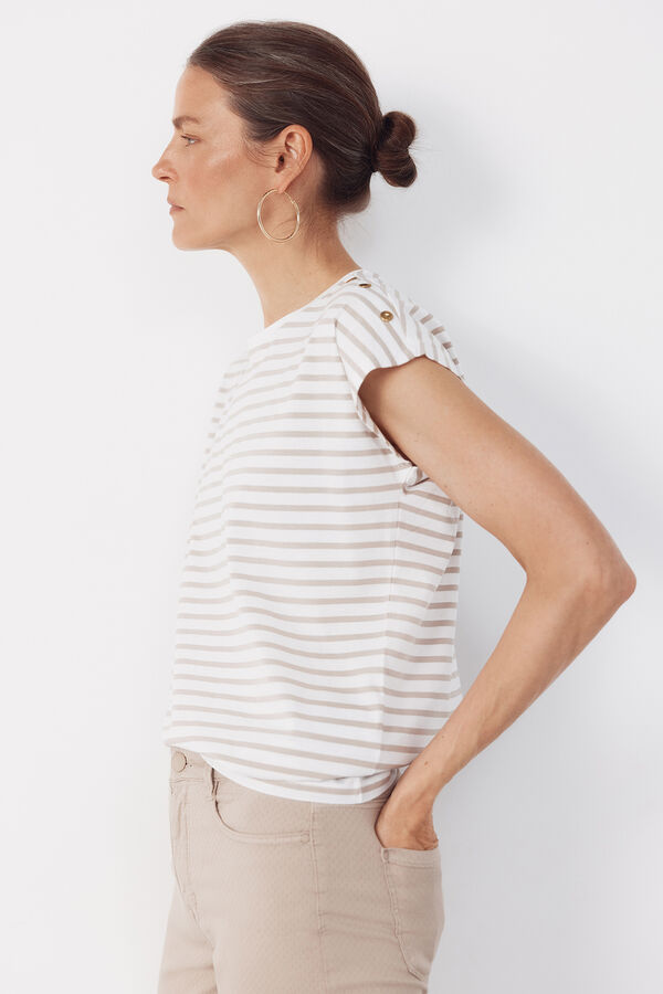 Cortefiel Playera b&aacute;sica con botones dorados Estampado beige