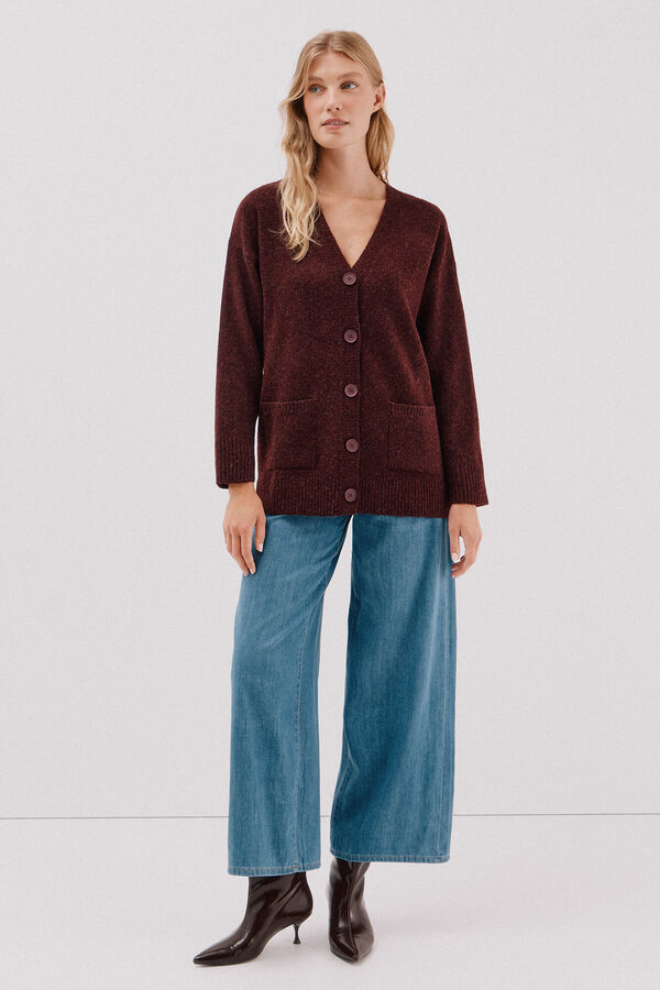 Cortefiel Cardigan largo bolsillos Vino