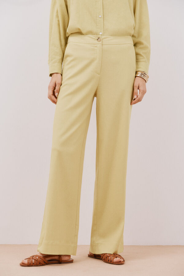 Cortefiel Pantalón lino Amarillo
