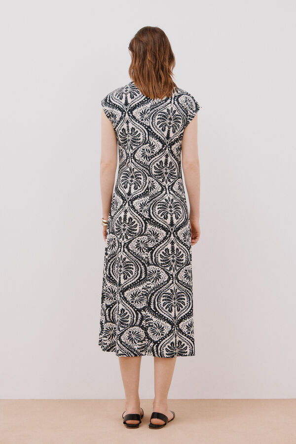 Cortefiel Vestido escote pico contraste Estampado blanco