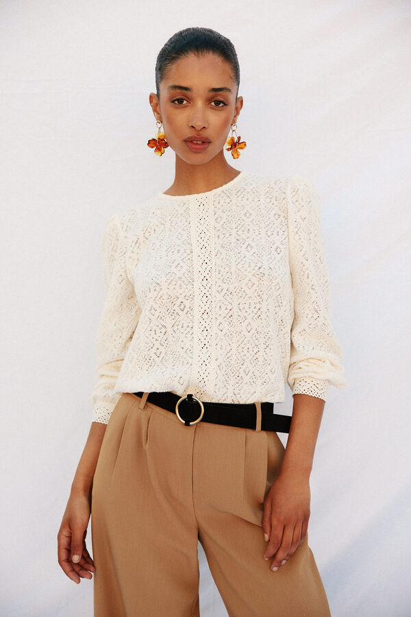 Cortefiel Top rústico puntillas Marfil