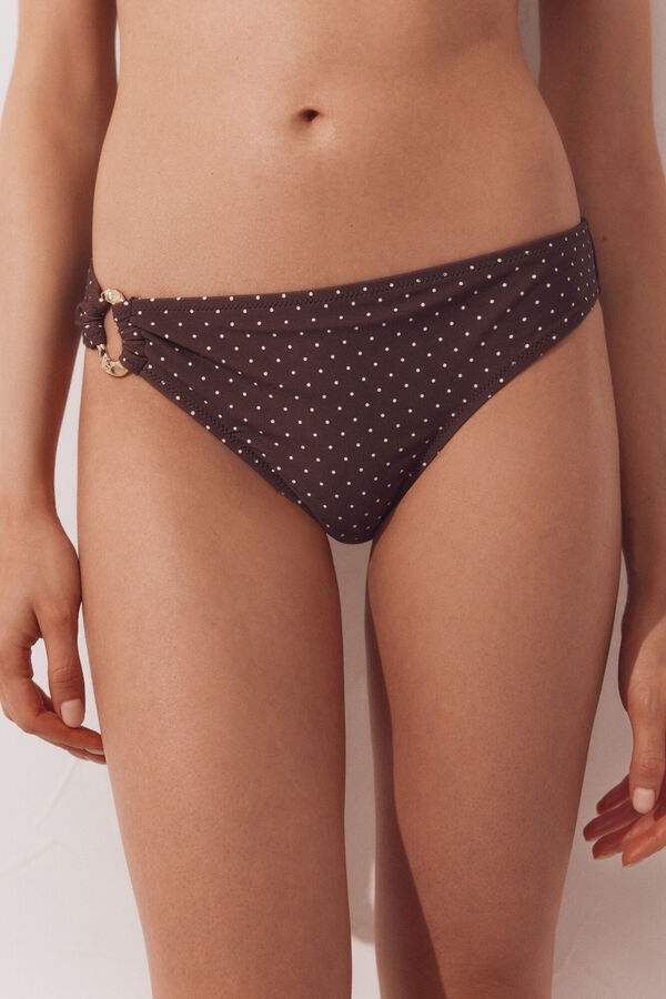 Cortefiel Panty de bikini con pieza dorada Marr&oacute;n
