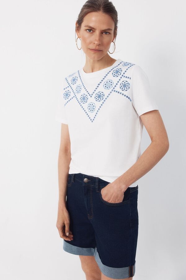 Cortefiel Playera con bordado posicional Blanco