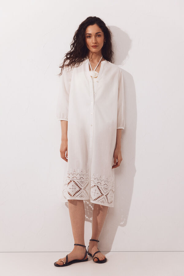 Cortefiel Caft&aacute;n algod&oacute;n bordado Blanco